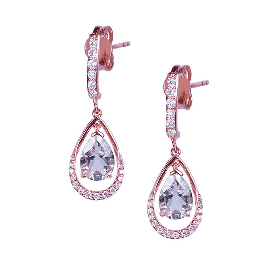 14k Rose Gold Diamond Morganite Post Earring
