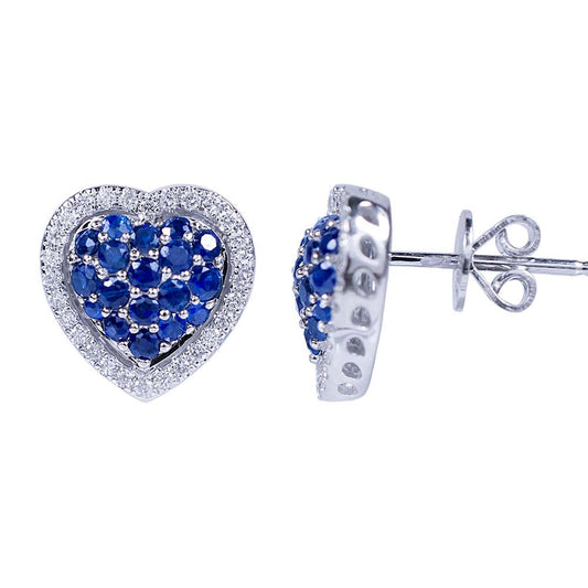 14k White Gold Sapphire Diamond Heart Shape Post Earring