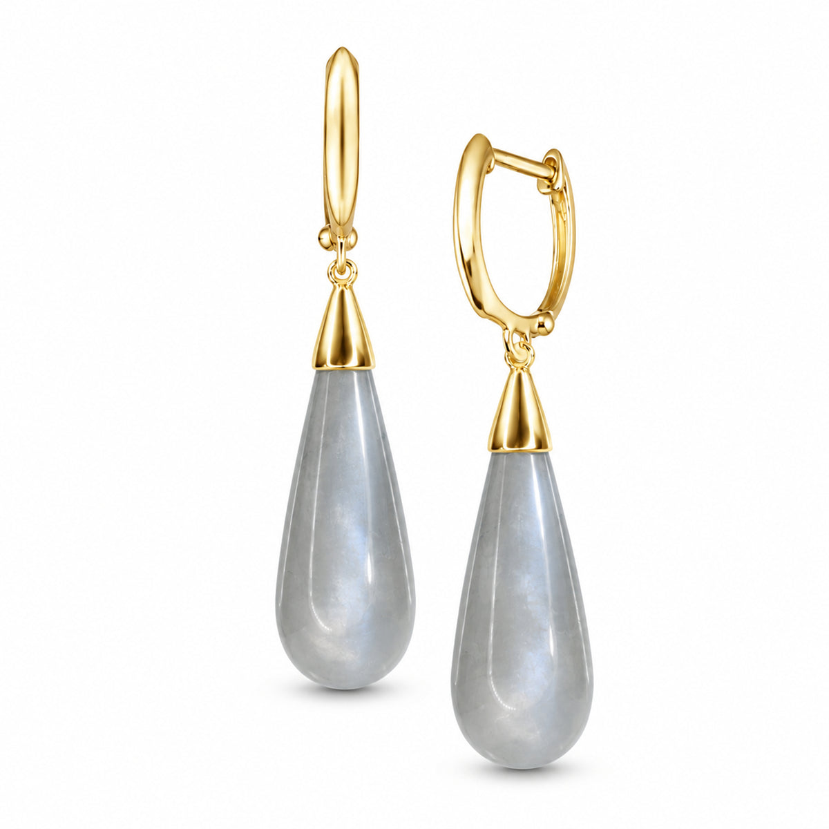14k Grey Moonstone Drop Huggie Hoop Earring