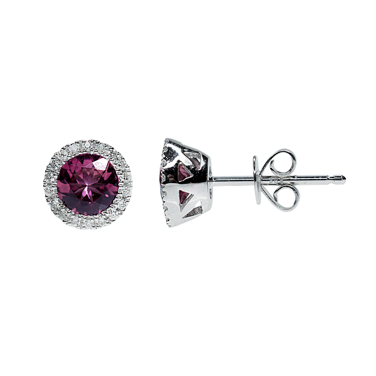 14k White Diamond Pink Tourmaline Stud Earring