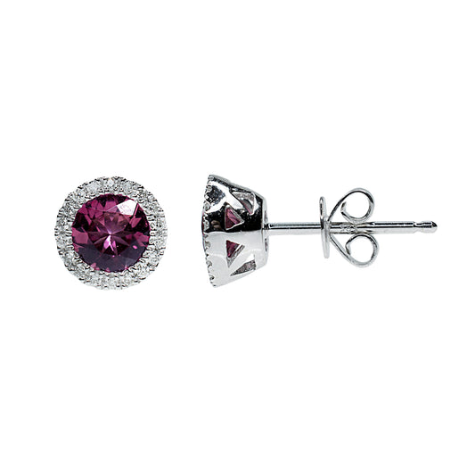 14k White Diamond Pink Tourmaline Stud Earring
