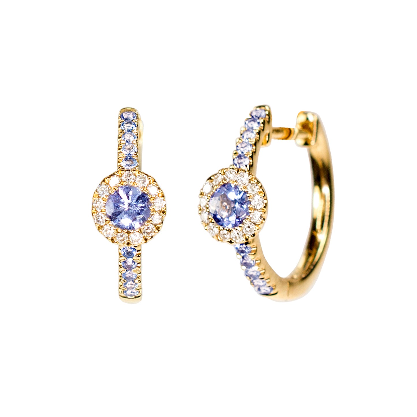 14k Yellow Tanzanite Diamond Hoop Earring