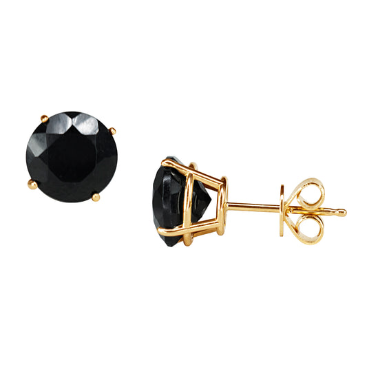 14k Black Onyx 7mm Faceted Round Stud Earring