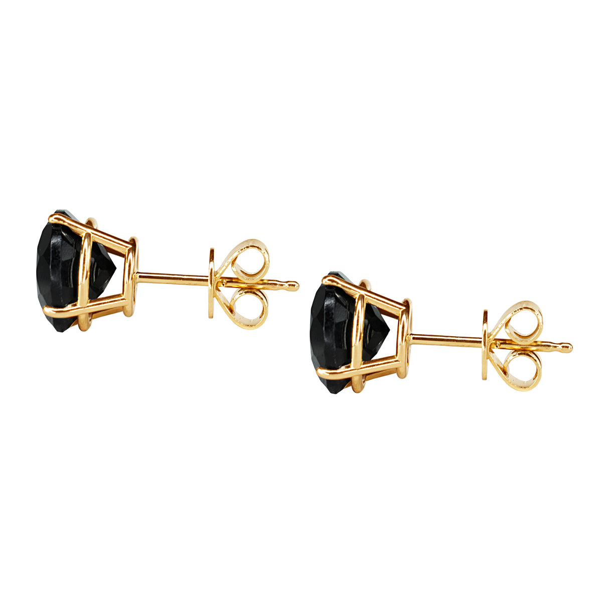14k Black Onyx Faceted Round Stud Earring