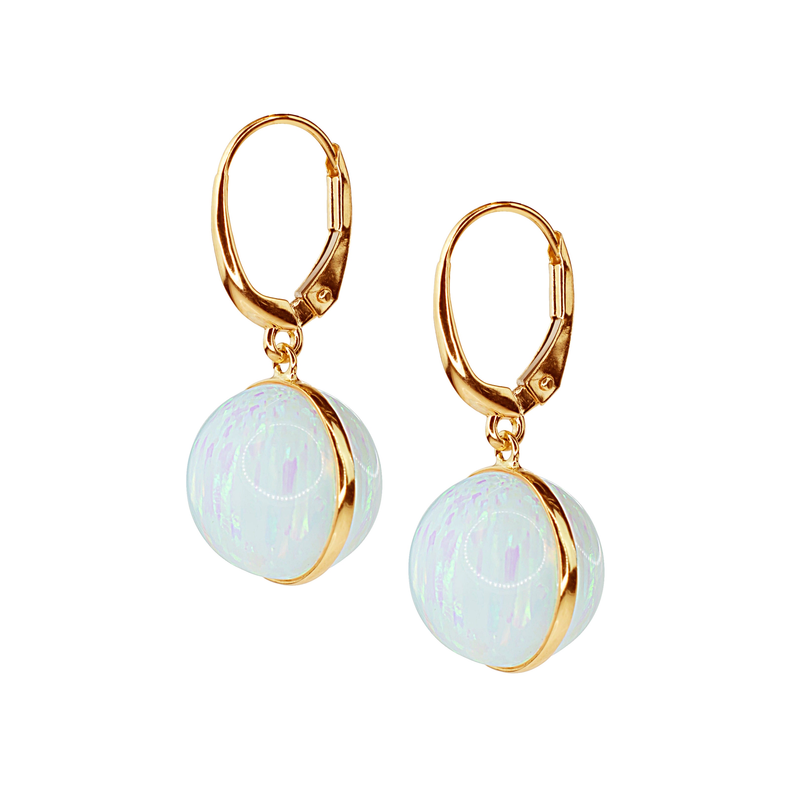 14k Lab-Created Opal Sphere Hoop Earring
