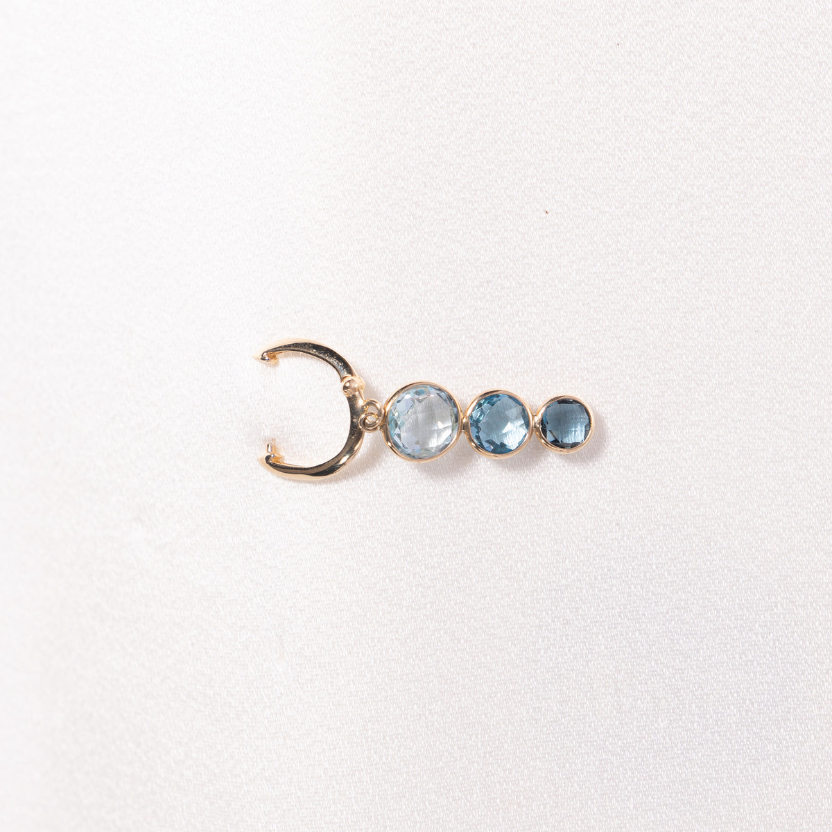 14k Multi Blue Topaz Triple Round Bezel Huggie Hoop Drop Earring