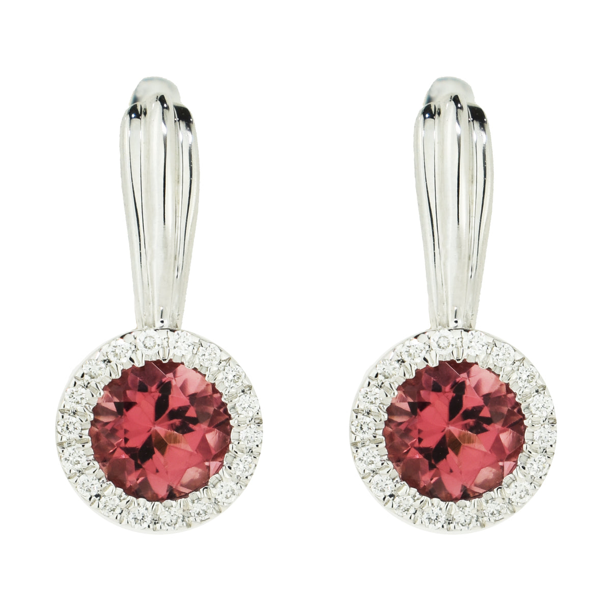14k White Gold Pink Tourmaline Vs Diamond English Lock Earring