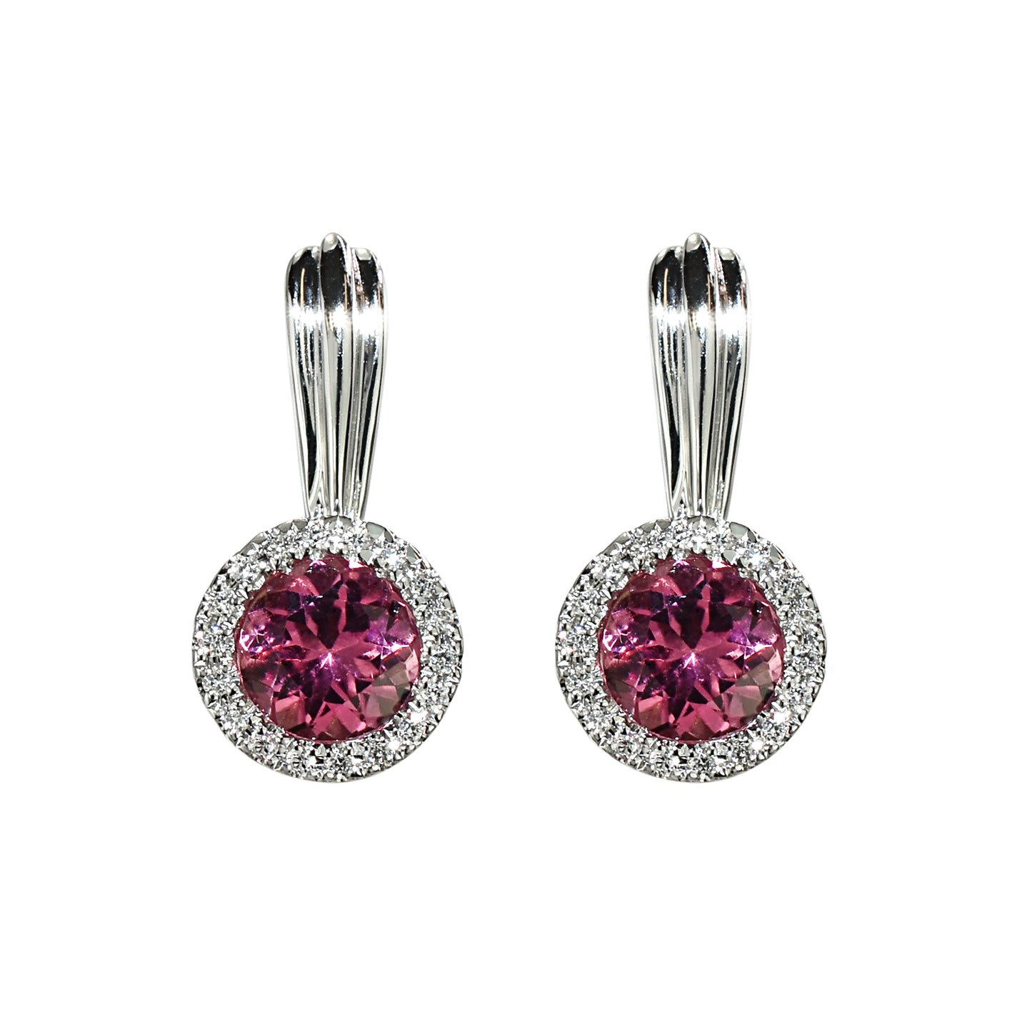 14k White Gold Pink Tourmaline Vs Diamond English Lock Earring