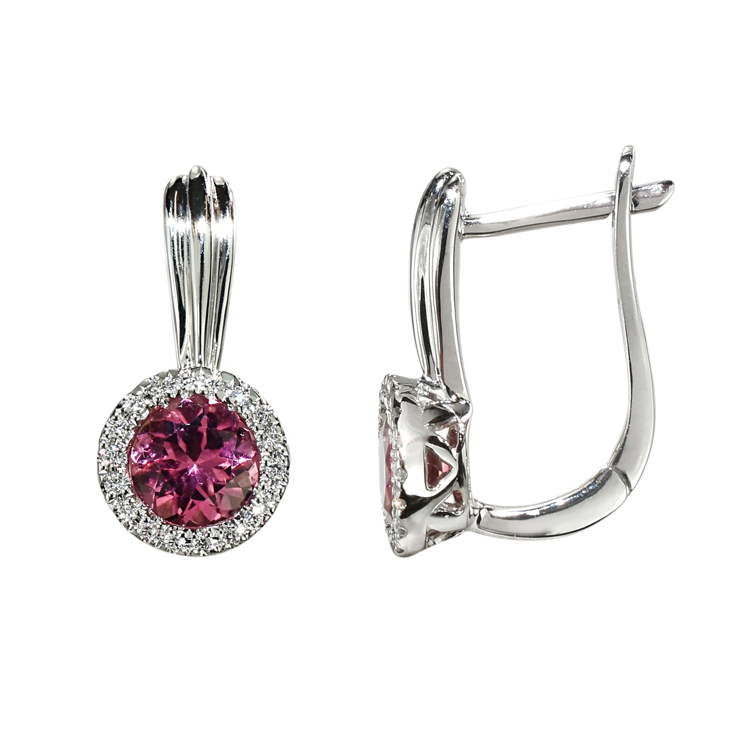 14k White Gold Pink Tourmaline Vs Diamond English Lock Earring