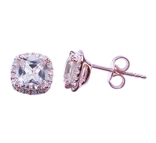 14k Rose Gold Morganite VS Diamond Post Stud Earrings