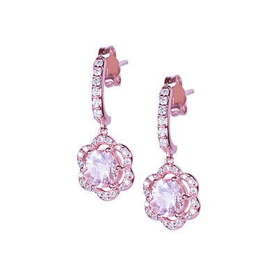 14k Rose Gold Vs Diamond Morganite Flower Post Earring