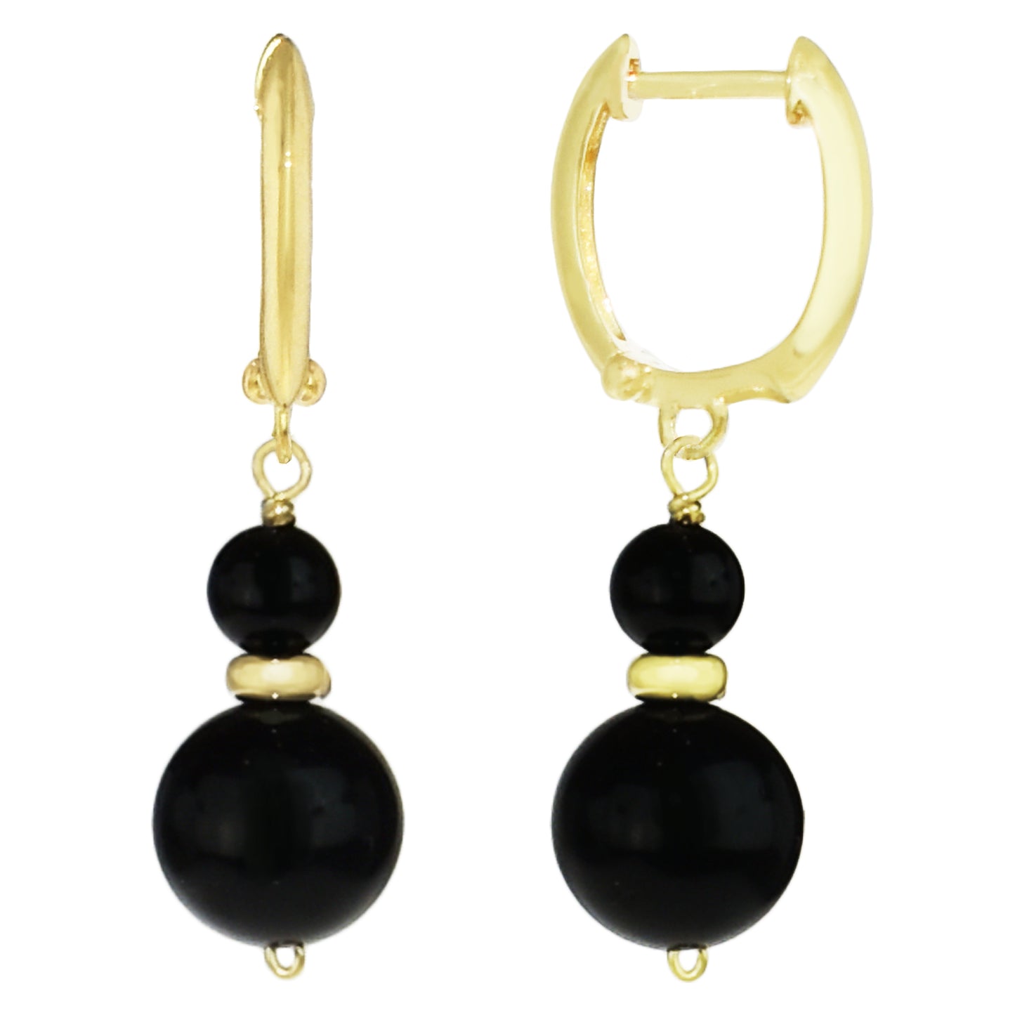 14k Black Onyx Dual Ball 14k Wire Huggie Hoop Earrings