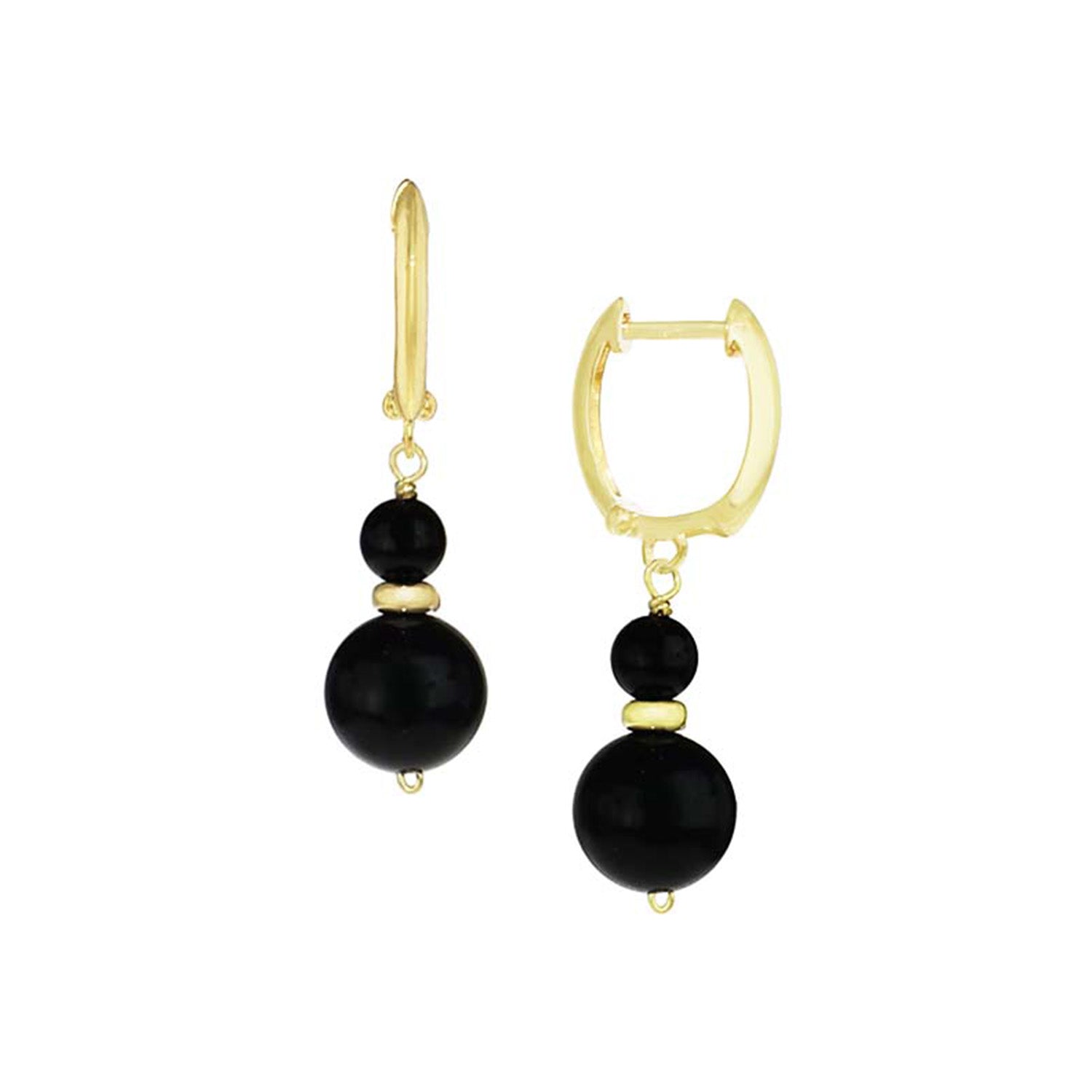 14k Black Onyx Dual Ball 14k Wire Huggie Hoop Earrings