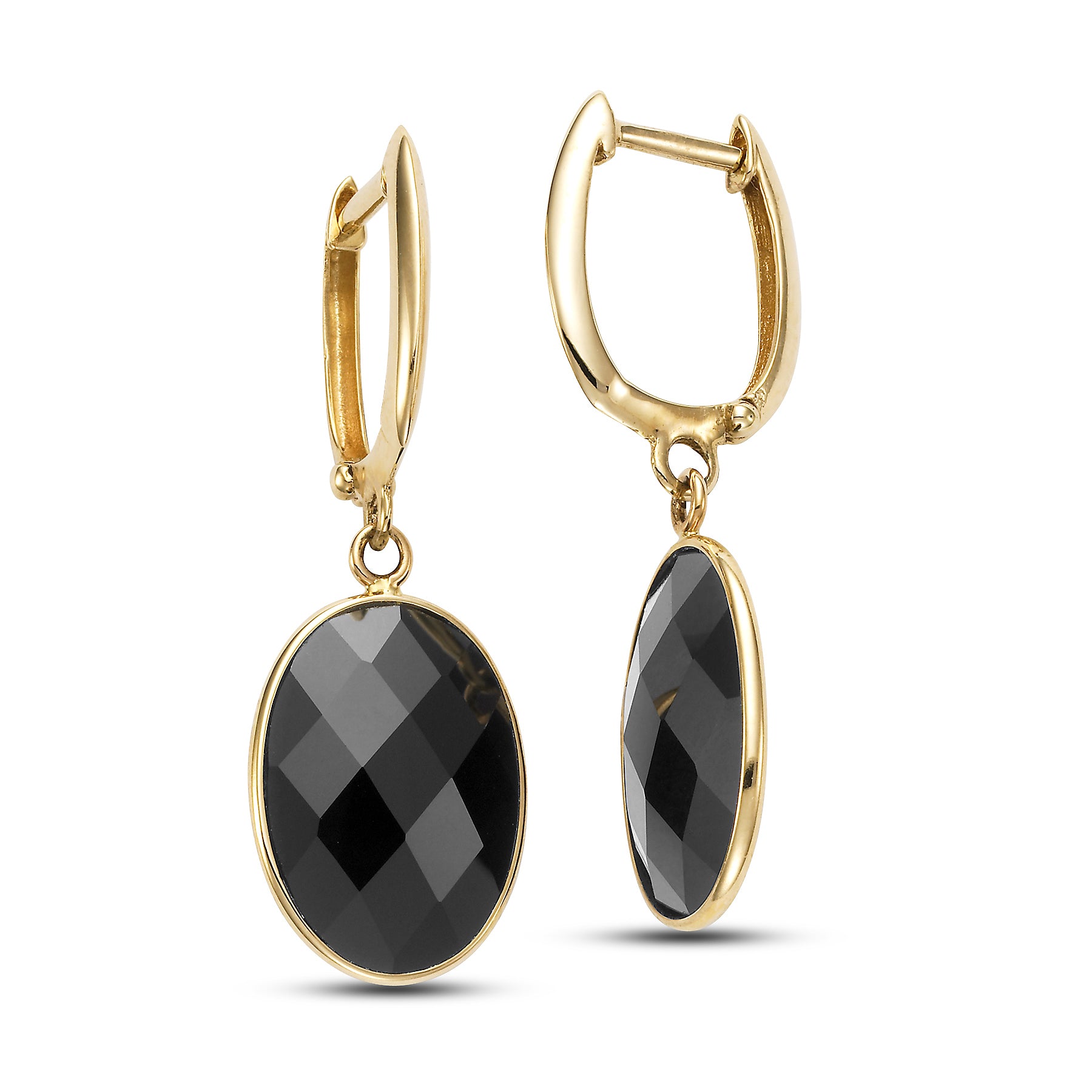 14k Black Onyx Faceted Oval Bezel Hoop Earring