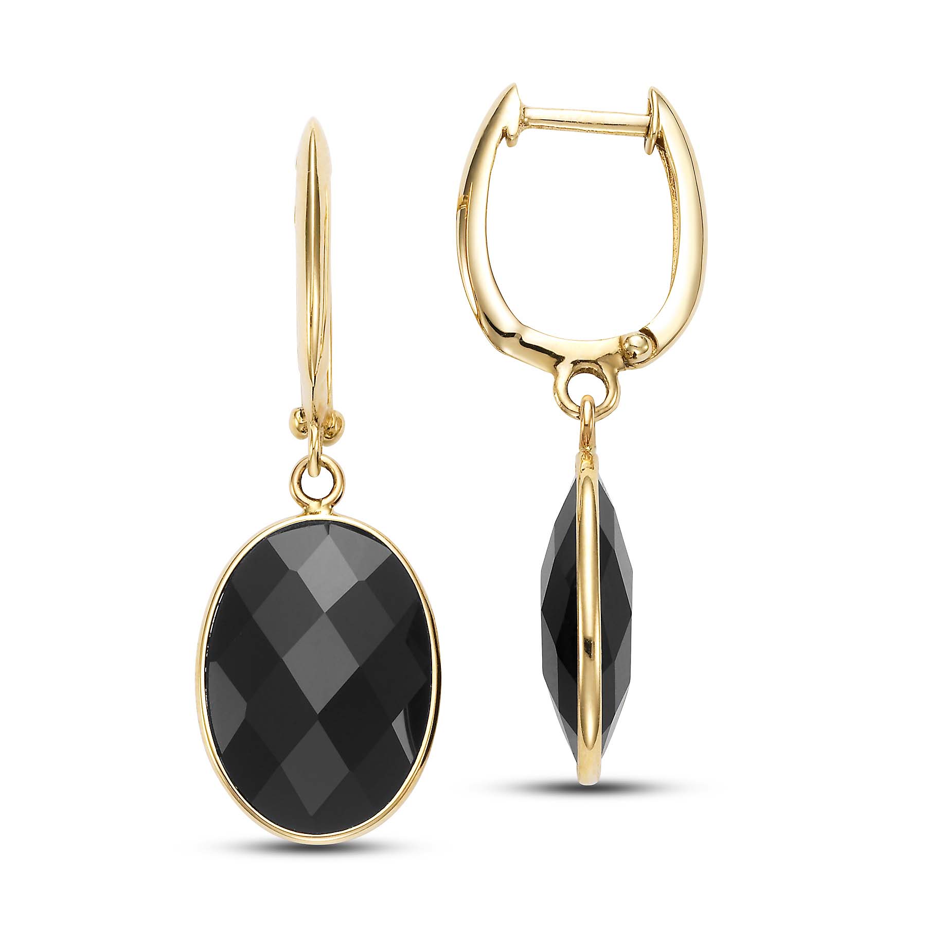 14k Black Onyx Faceted Oval Bezel Hoop Earring