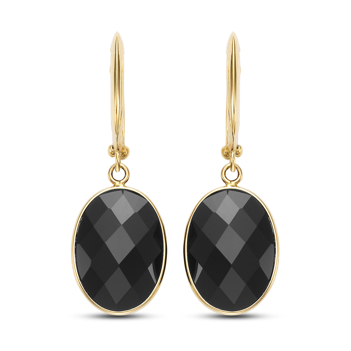 14k Black Onyx Faceted Oval Bezel Hoop Earring