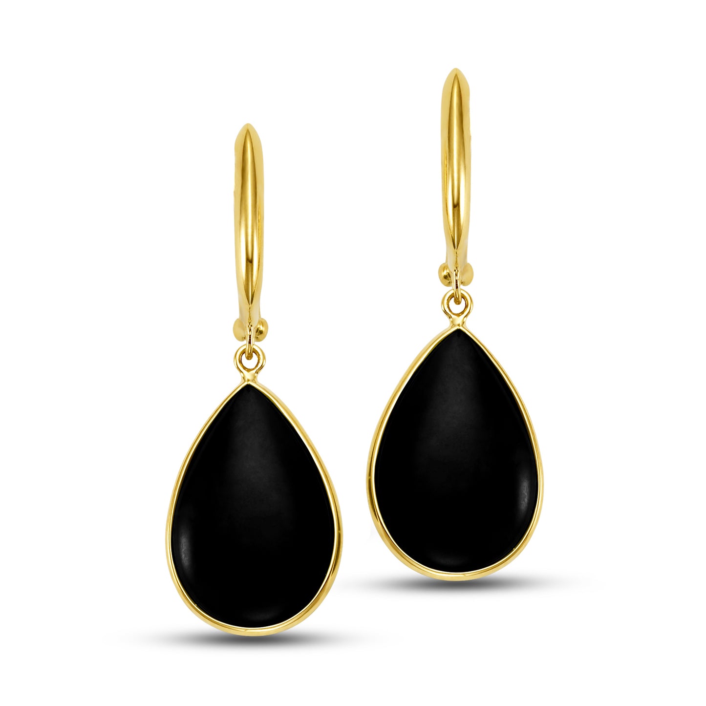 14k Black Onyx Smooth Pear Bezel Hoop Earring