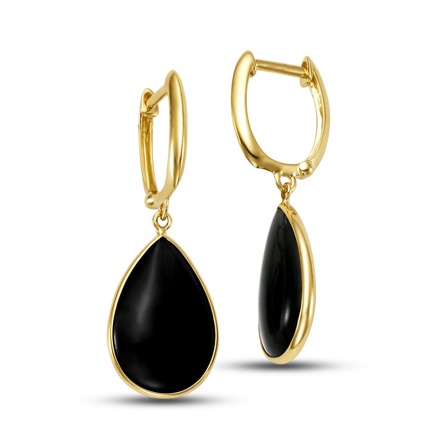 14k Black Onyx Smooth Pear Bezel Hoop Earring