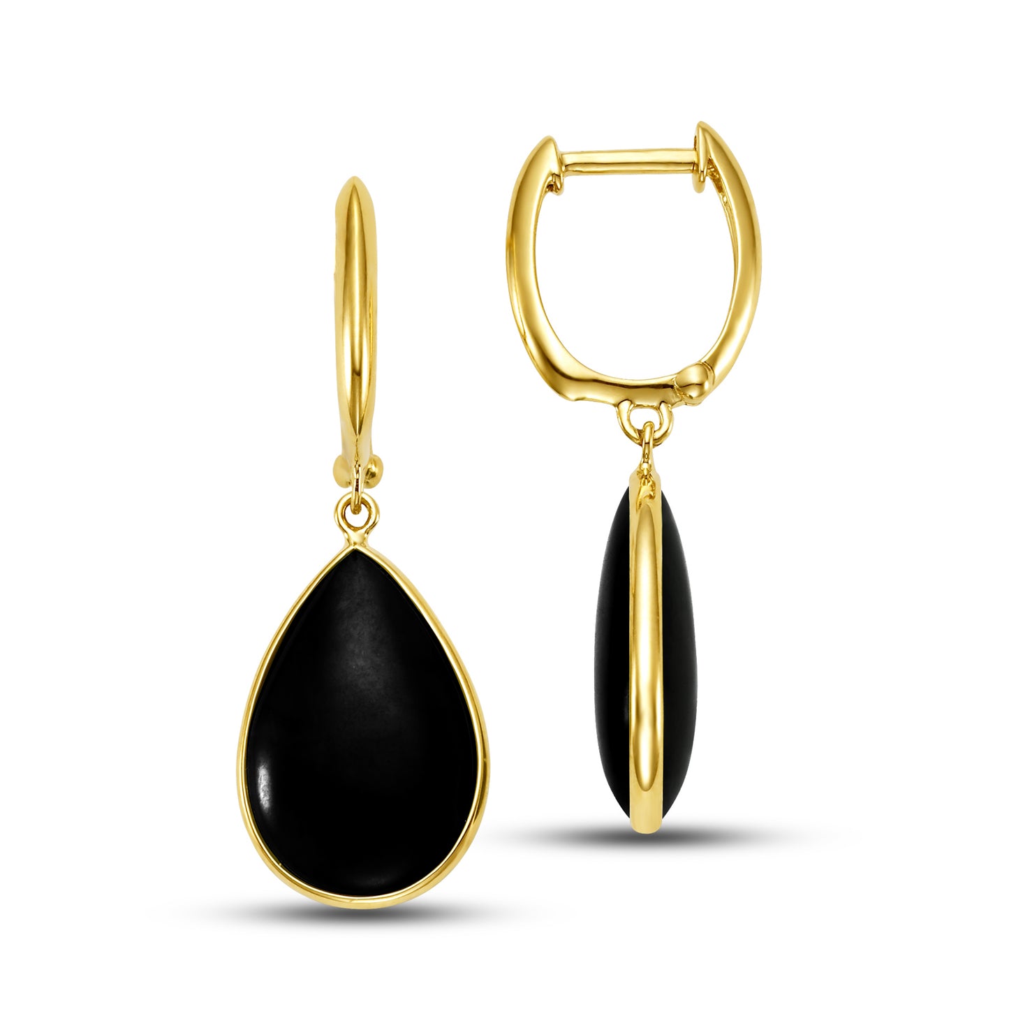 14k Black Onyx Smooth Pear Bezel Hoop Earring