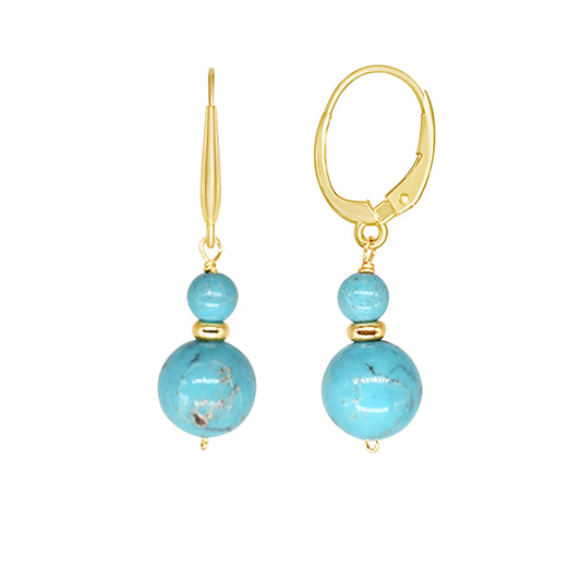 14k Stabilized Turquoise Dual Ball Leverback Earring