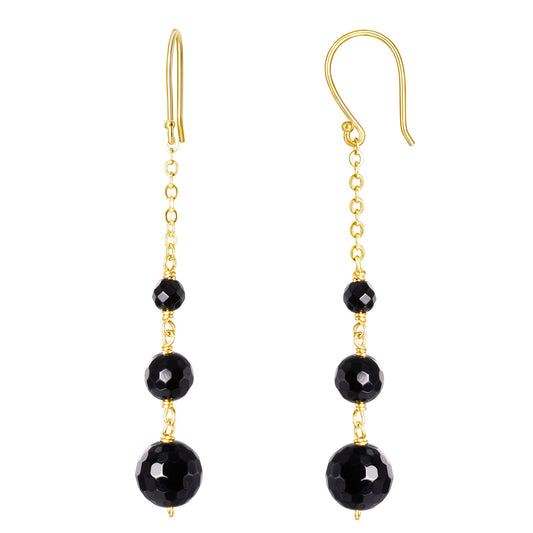 14k Black Onyx Faceted Beads Hook Dangling Earrings