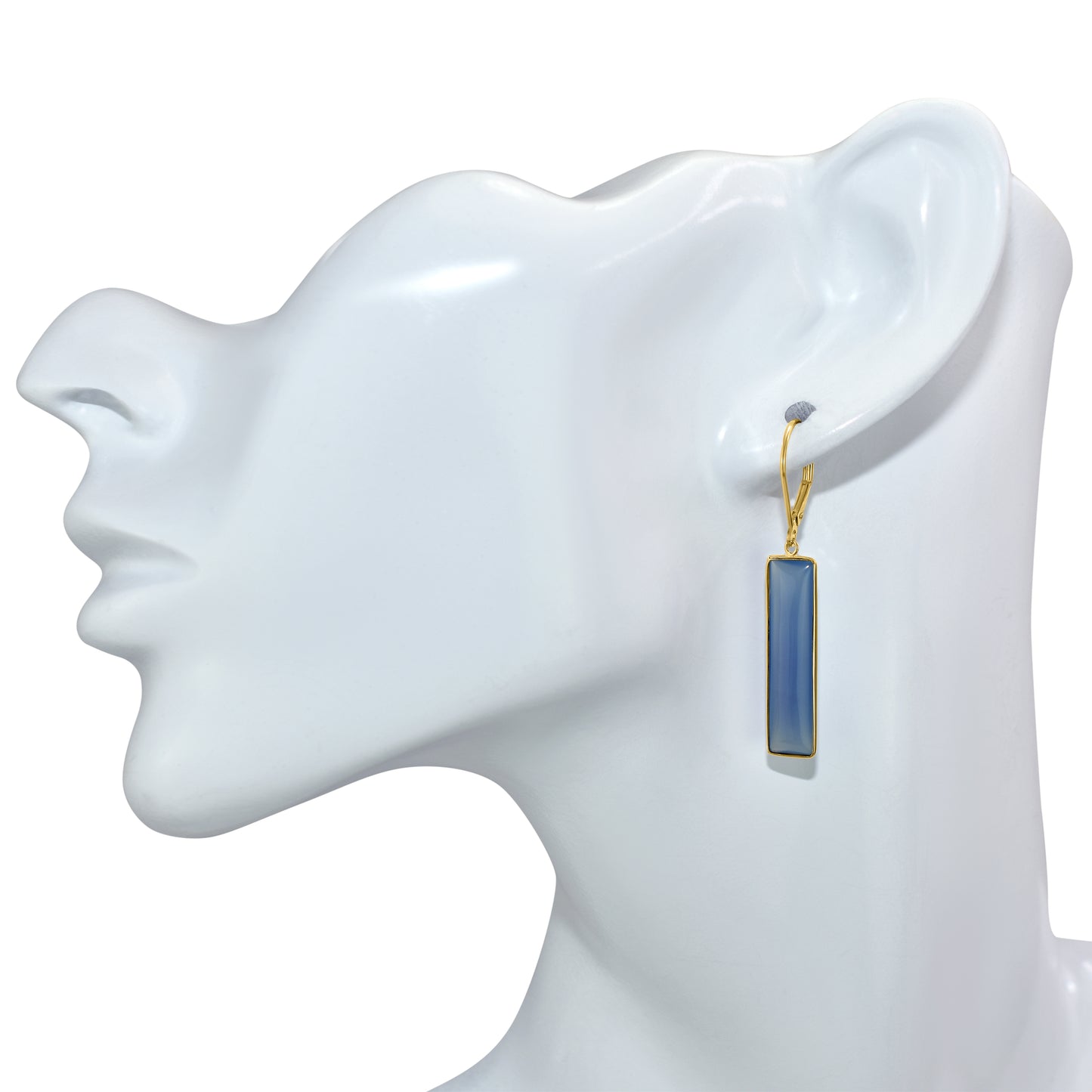 14k Blue Onyx Rectangle Bezel Leverback Earring