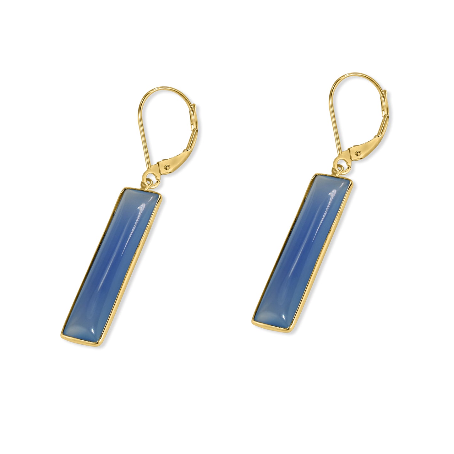 14k Blue Onyx Rectangle Bezel Leverback Earring