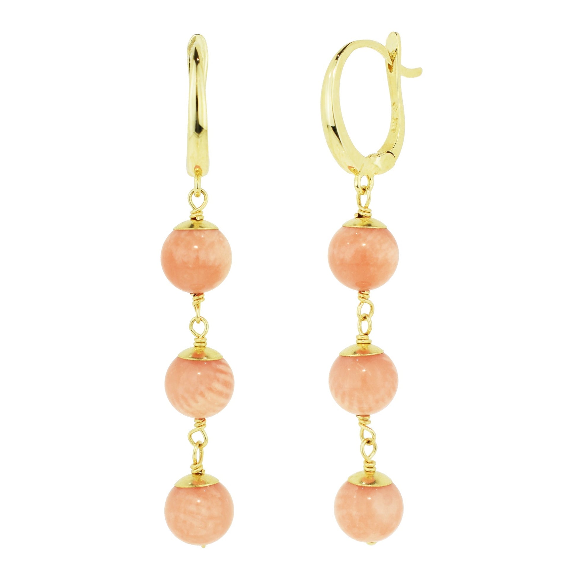14k Pink Coral Beaded Linear Drop Earrings freeshipping - Jewelmak Shop