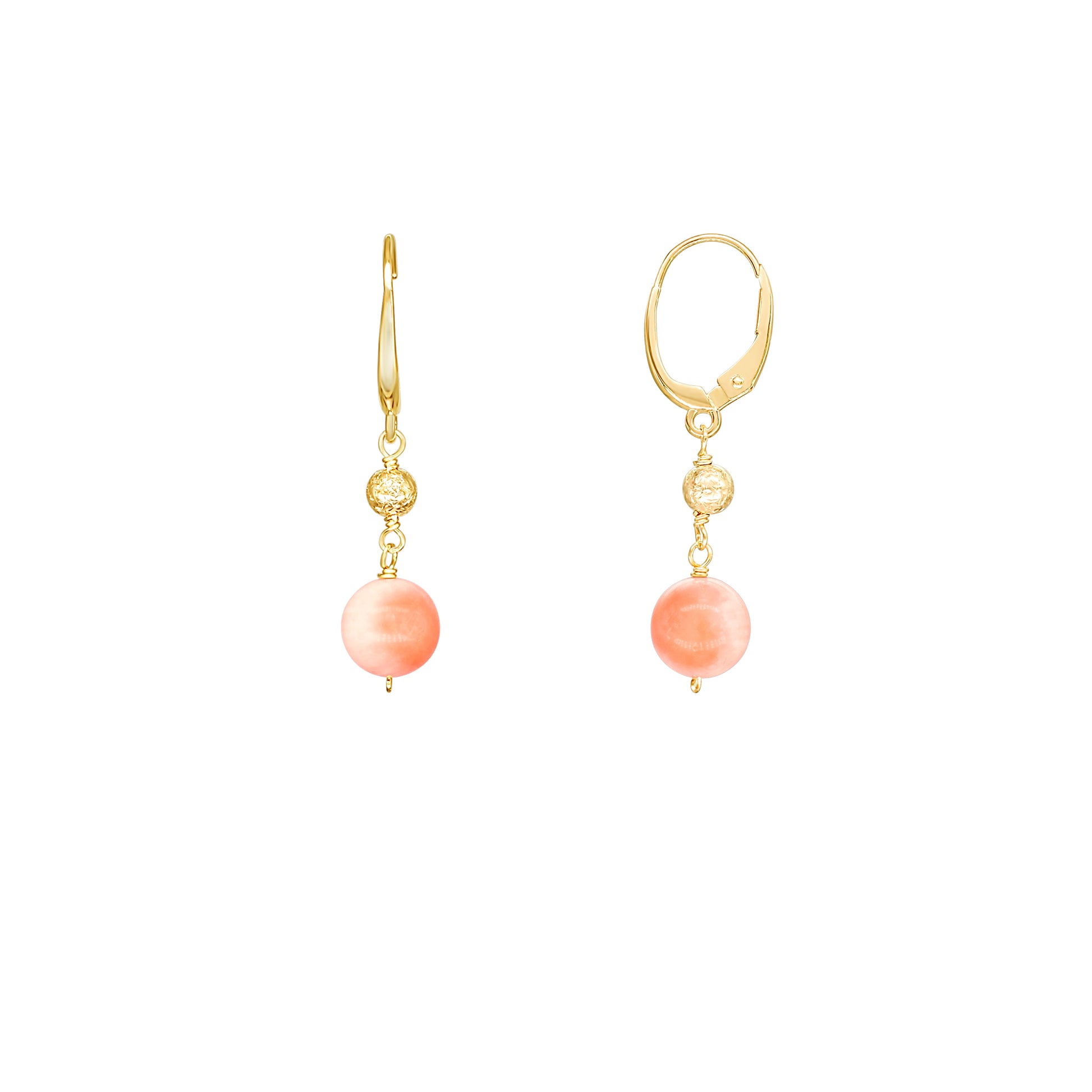 14k Coral Gold Ball Leverback Earring