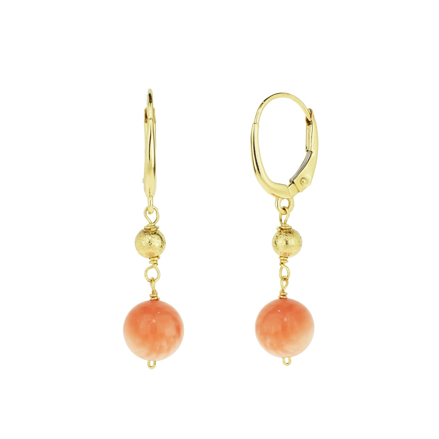 14k Coral Gold Ball Leverback Earring