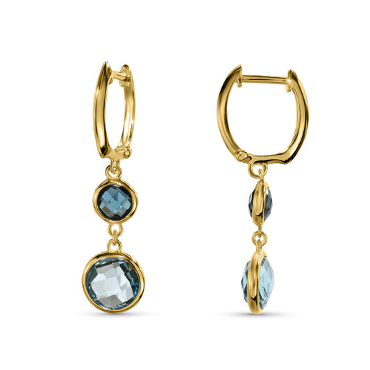 14k London Sky Blue Topaz Round Bezel Hoop Earing