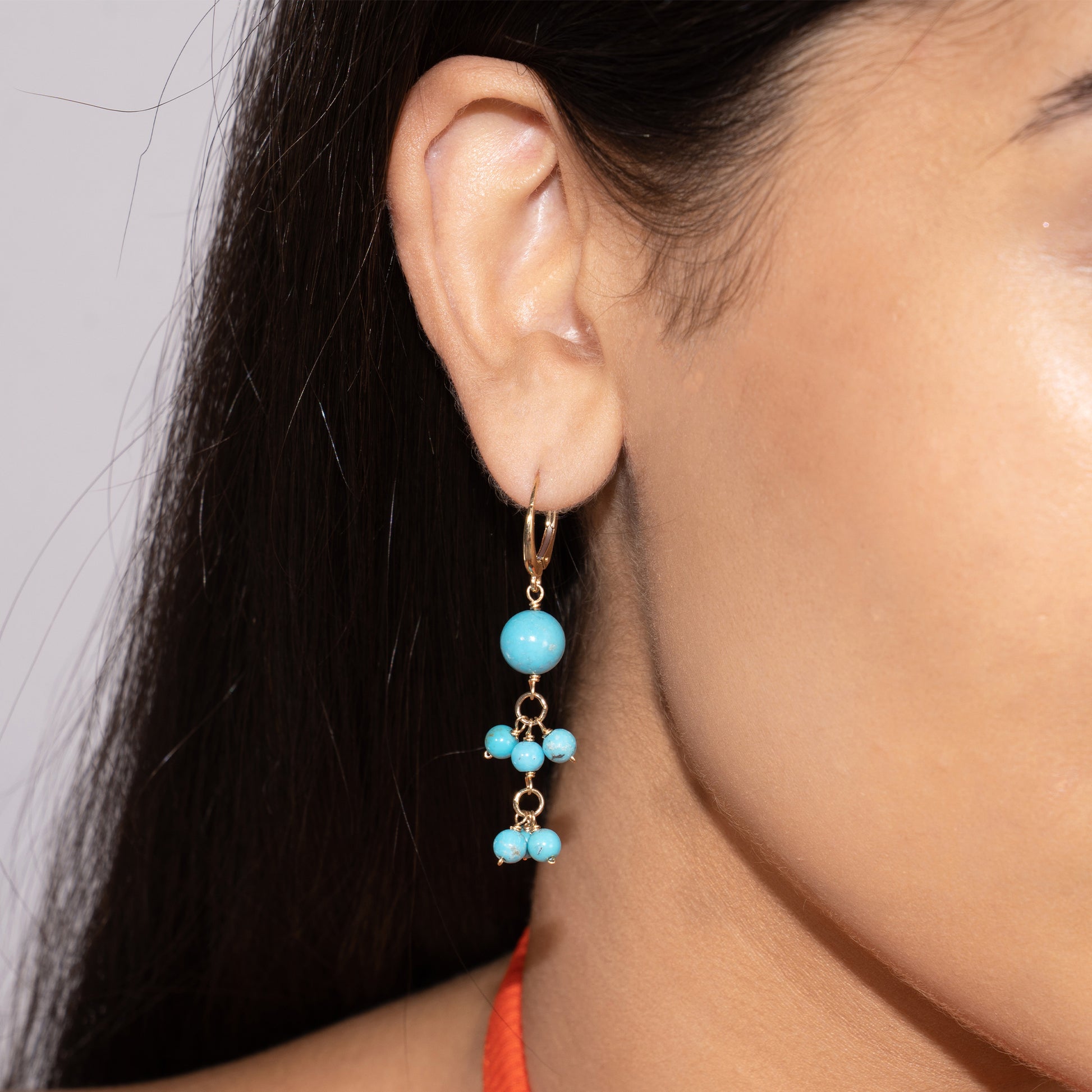 14k Stabilized Turquoise Beaded Leverback Dangle Earrings