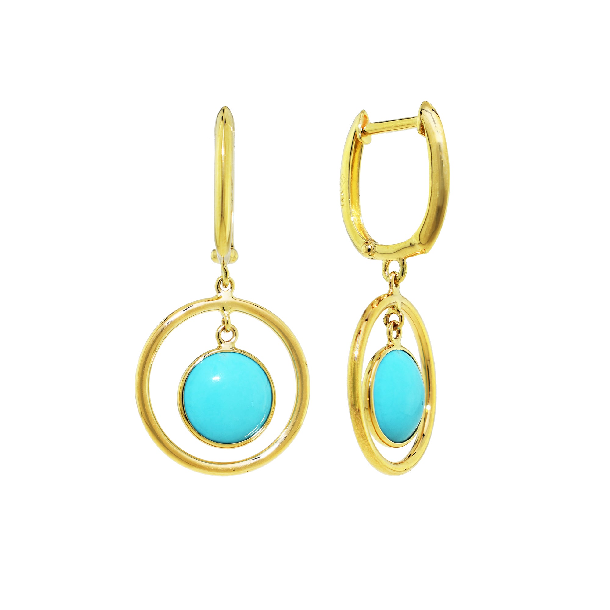 14k Gemstone Halo Hoop Earring Turquoise