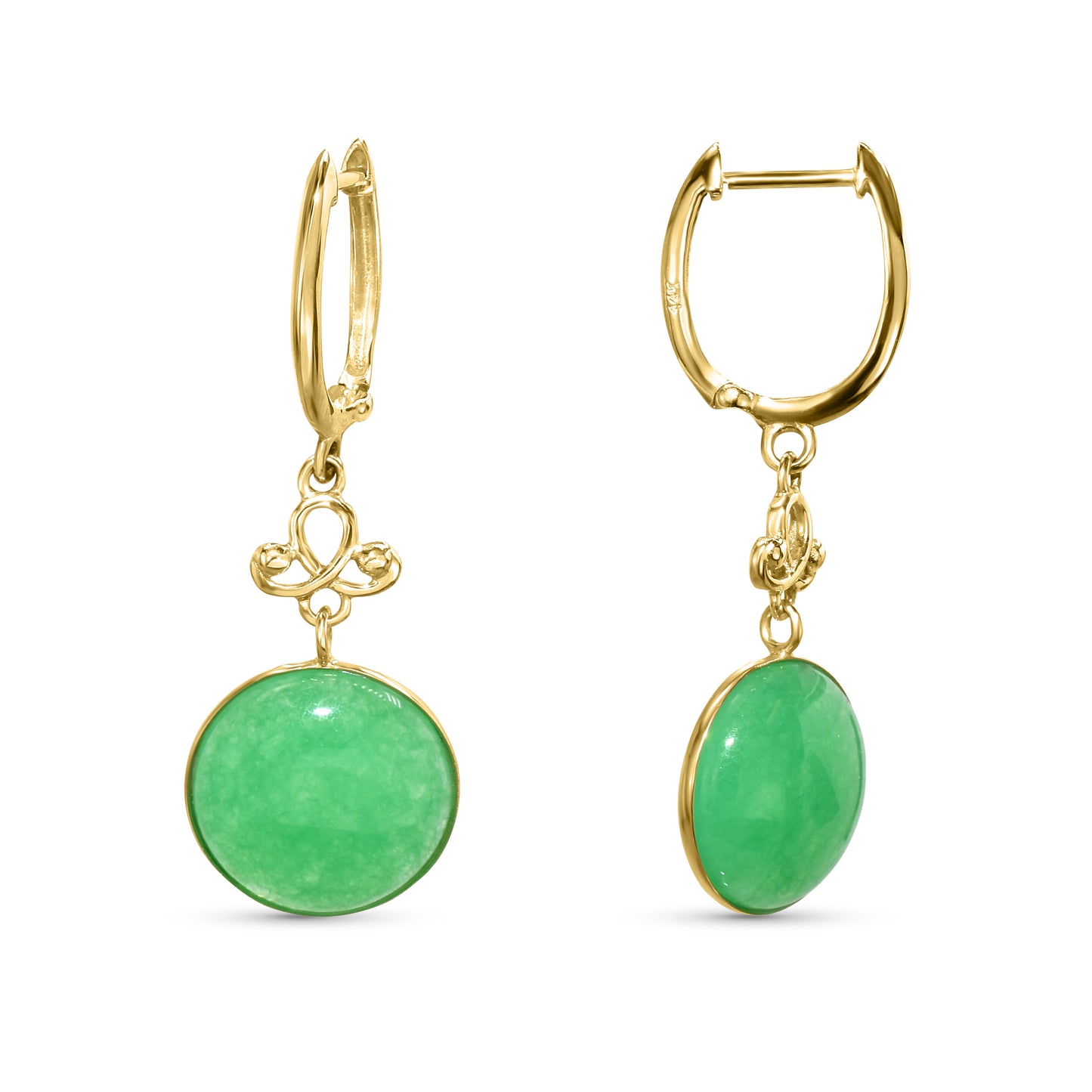 14k Green Jade Hoop Earring