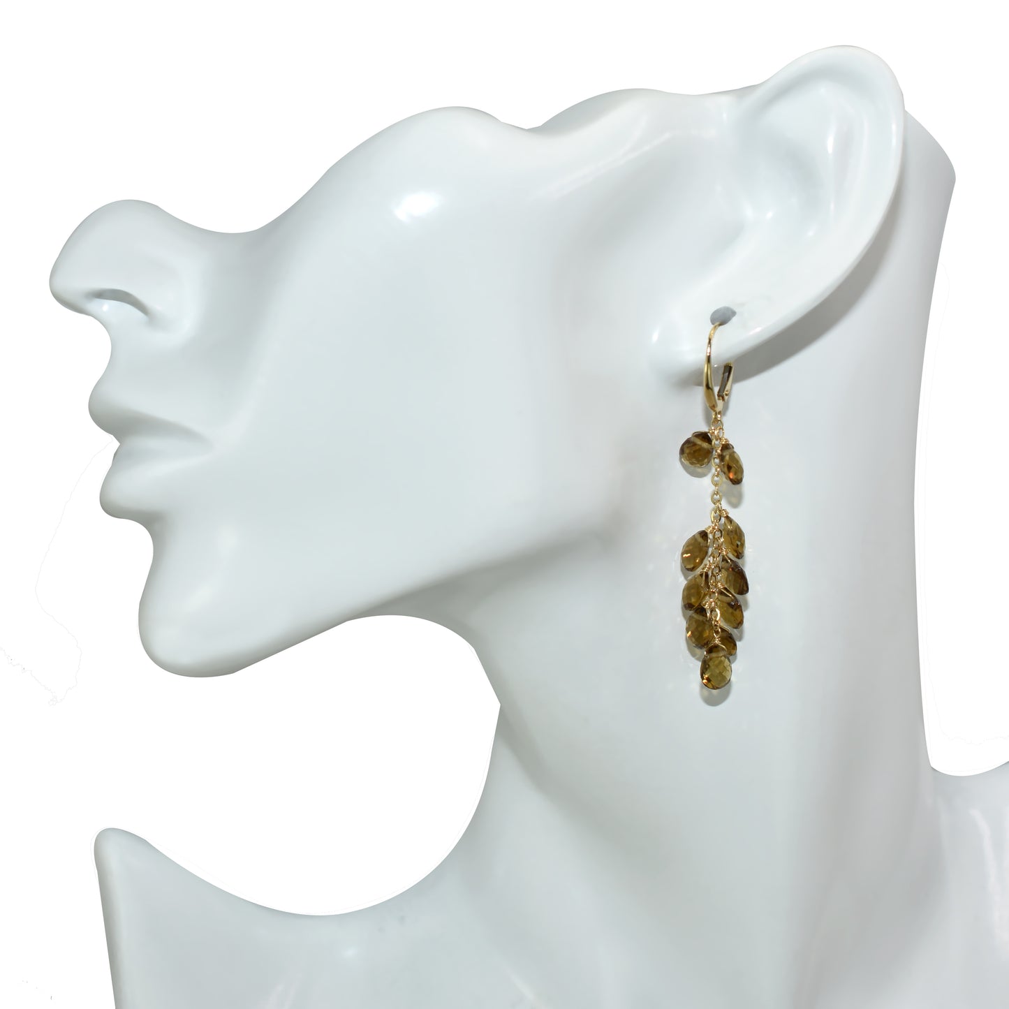 14k Whisky Quartz Cluster Round Leverback Drop Earrings