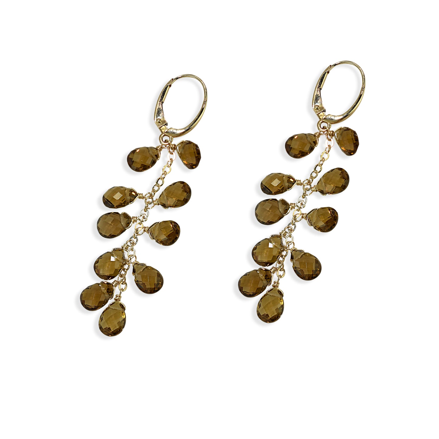 14k Whiskey Quartz Cluster Round Leverback Drop Earring