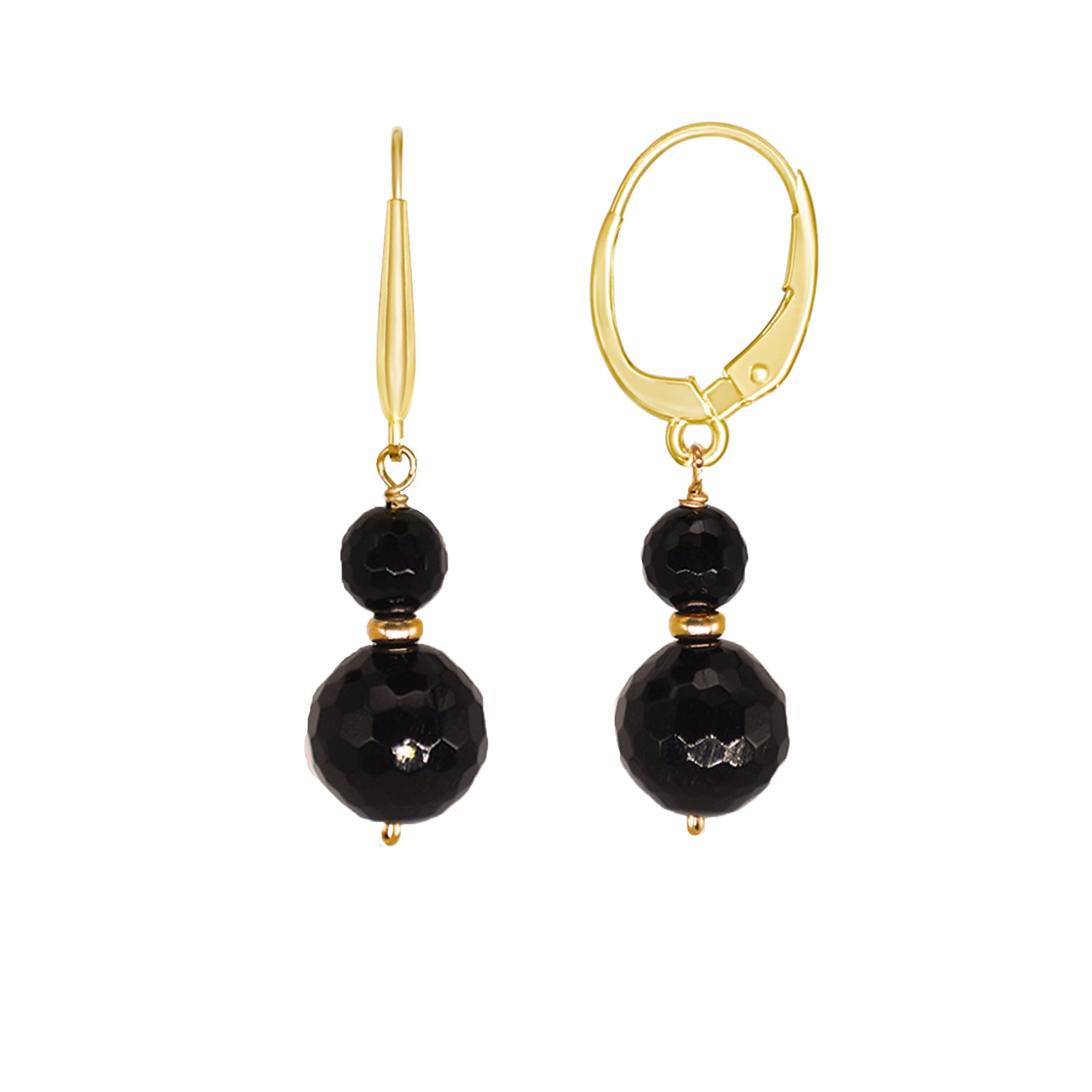 14k Black Onyx Dual Ball Leverback Drop Earring