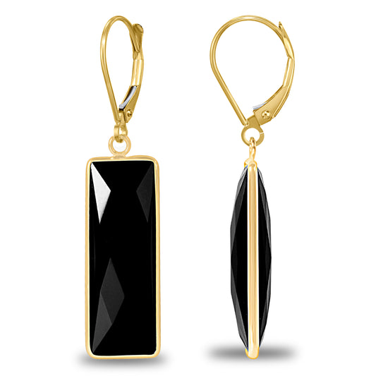 14k Yellow Gold Black Onyx Bezel Leveback Earrings