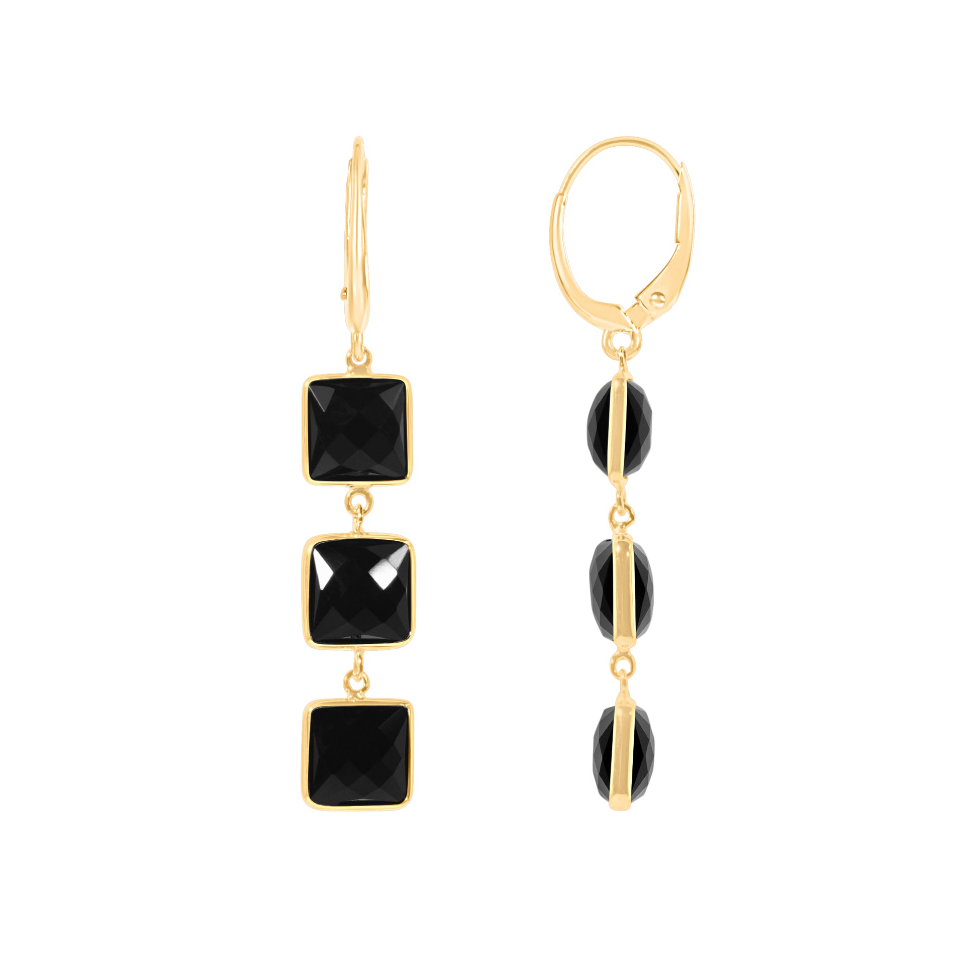 14k Black Onyx Faceted Square 2 or 3 Link Leverback Earring 3 Links