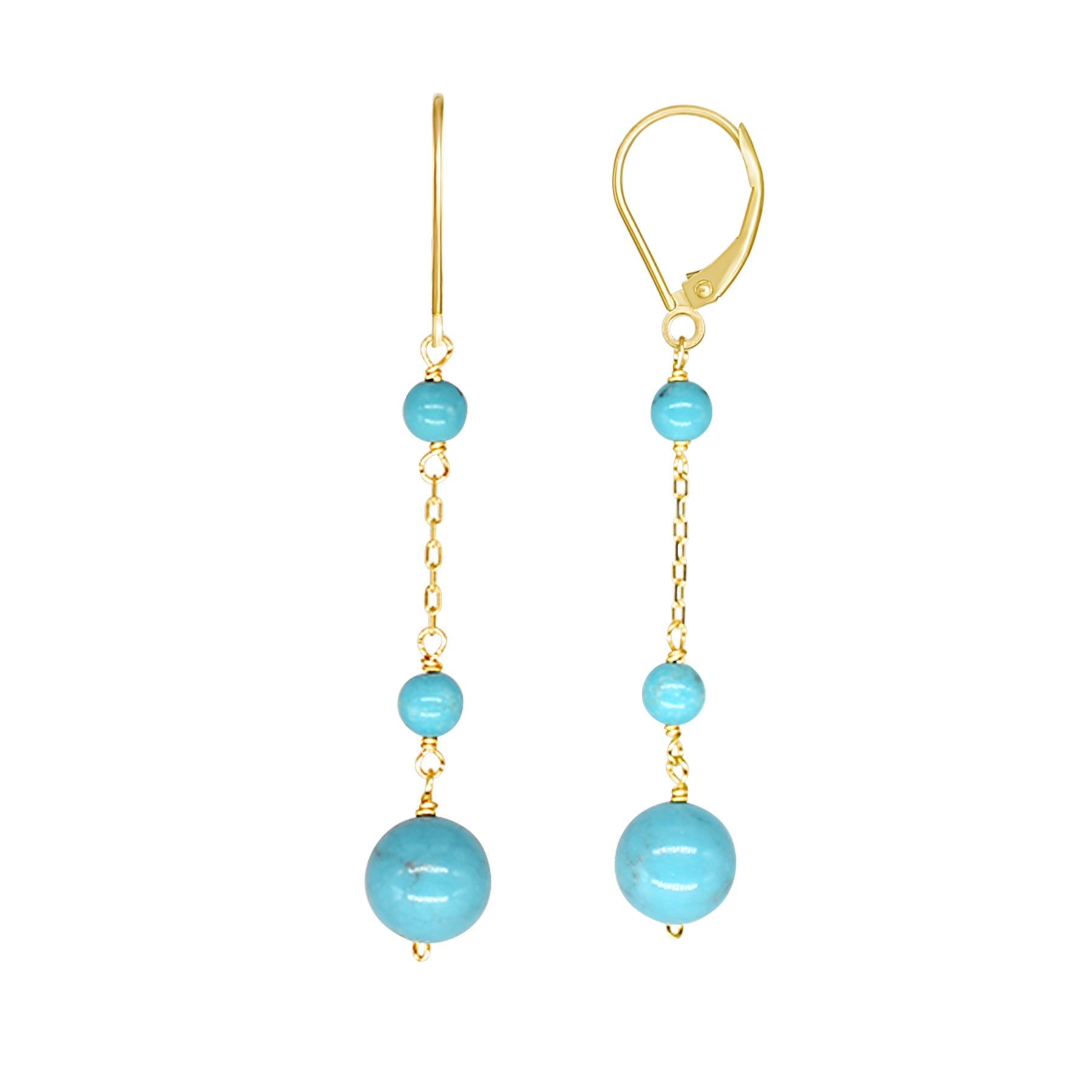 14k Turquoise Dangle Leverback Earring freeshipping - Jewelmak Shop