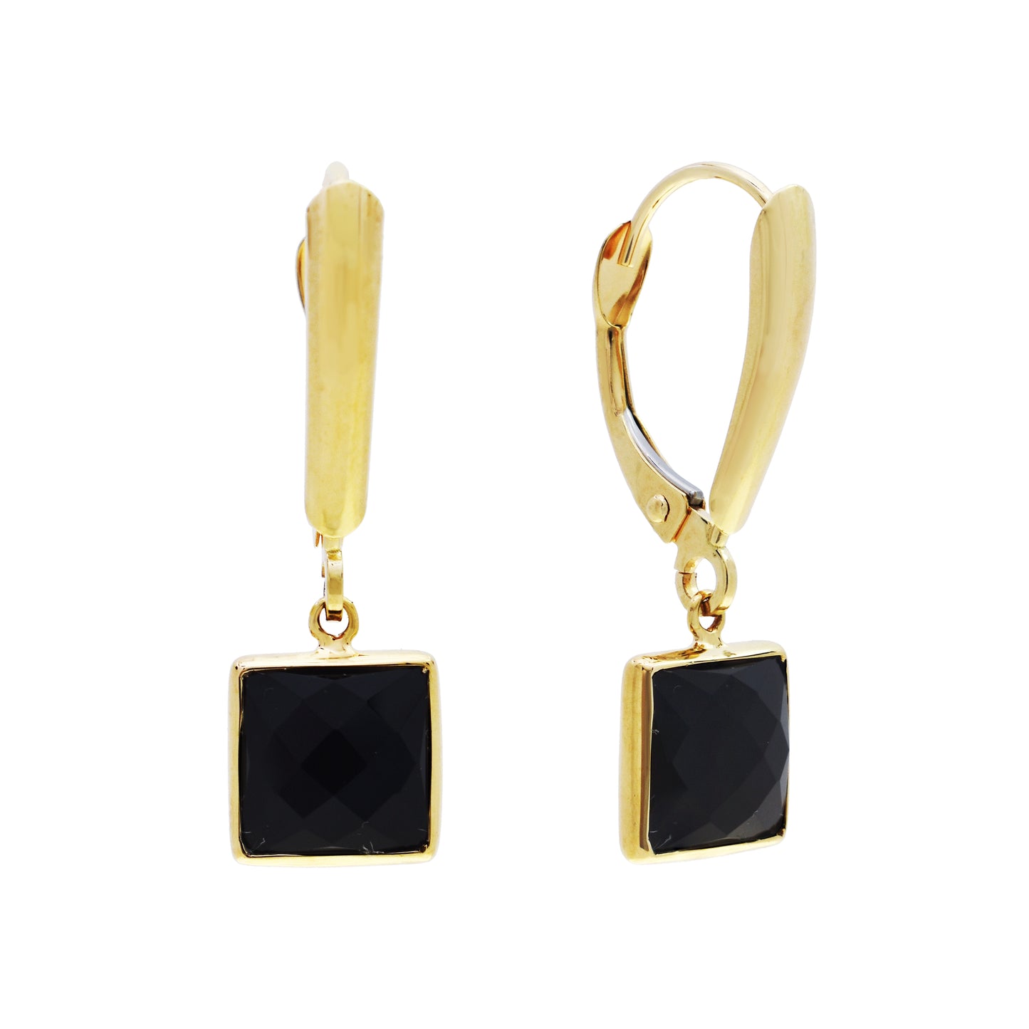 14k Black Onyx Faceted Square Dangle Shield Earrings