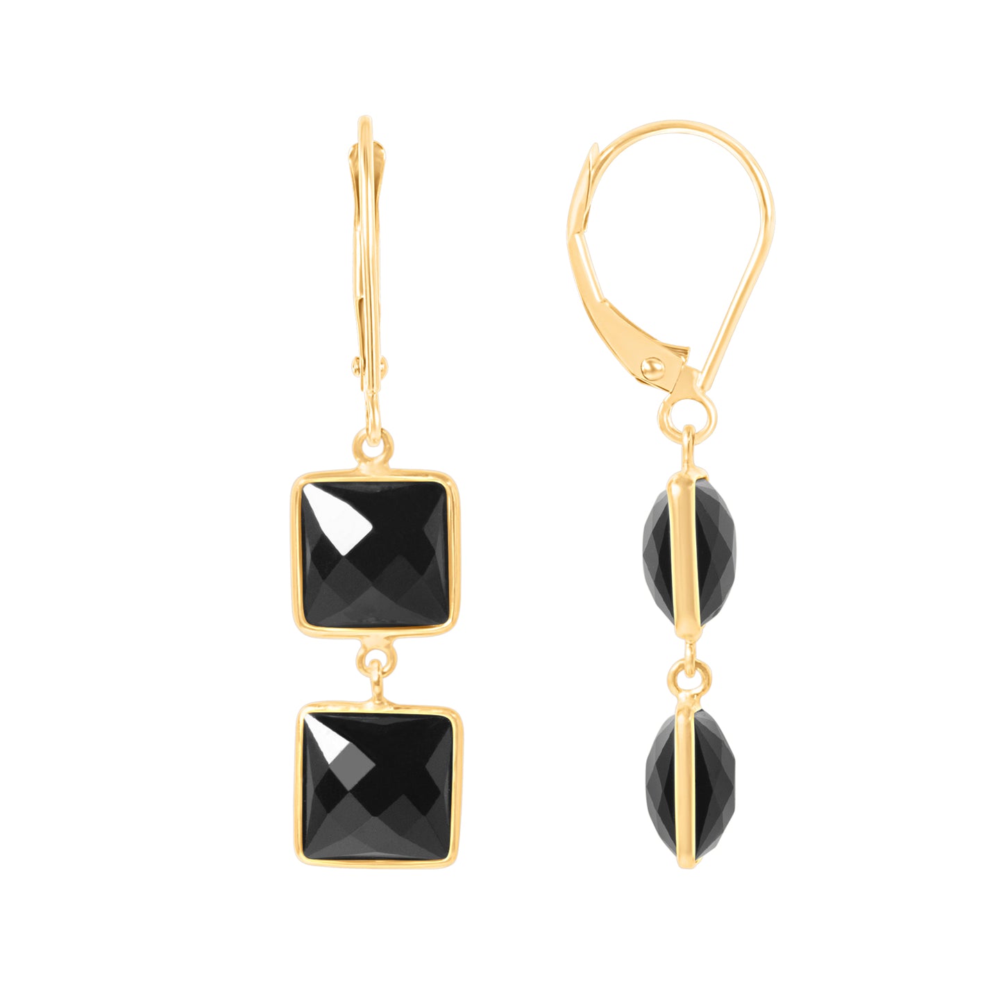 14k Black Onyx Faceted Square 2 or 3 Link Leverback Earring 2 Links