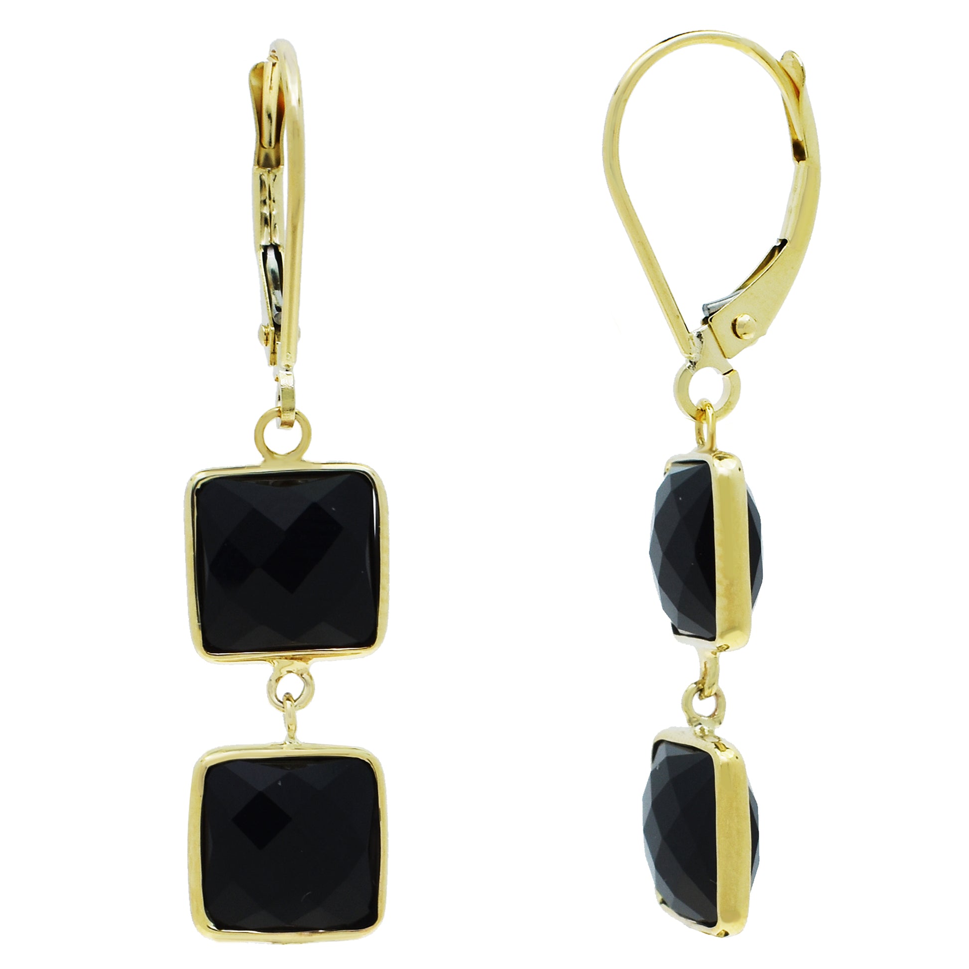 14k Black Onyx Faceted Square 2 or 3 Link Leverback Earring 2 Links