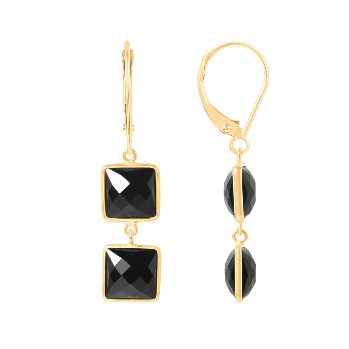 14k Black Onyx Faceted Square 2 or 3 Link Leverback Earring