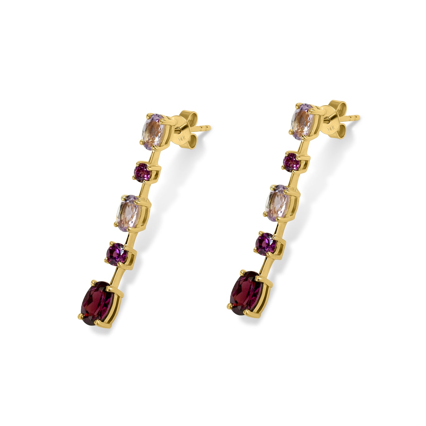 14k Rhodolite Garnet Rose Amethyst Post Earring