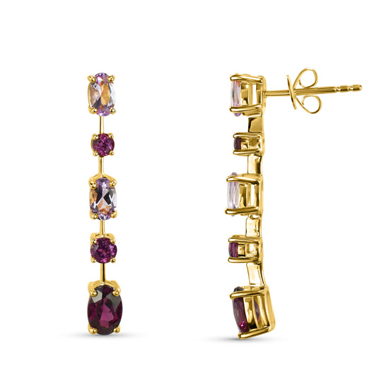 14k Rhodolite Garnet Rose Amethyst Post Earring