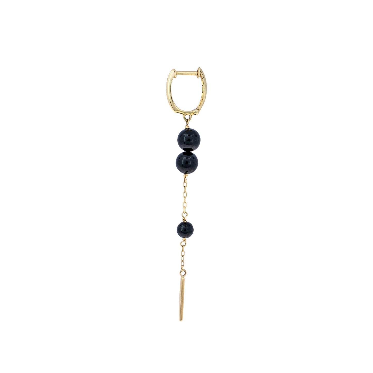 14k Black Onyx Gold Bar Huggie Hoop Dangle Earring