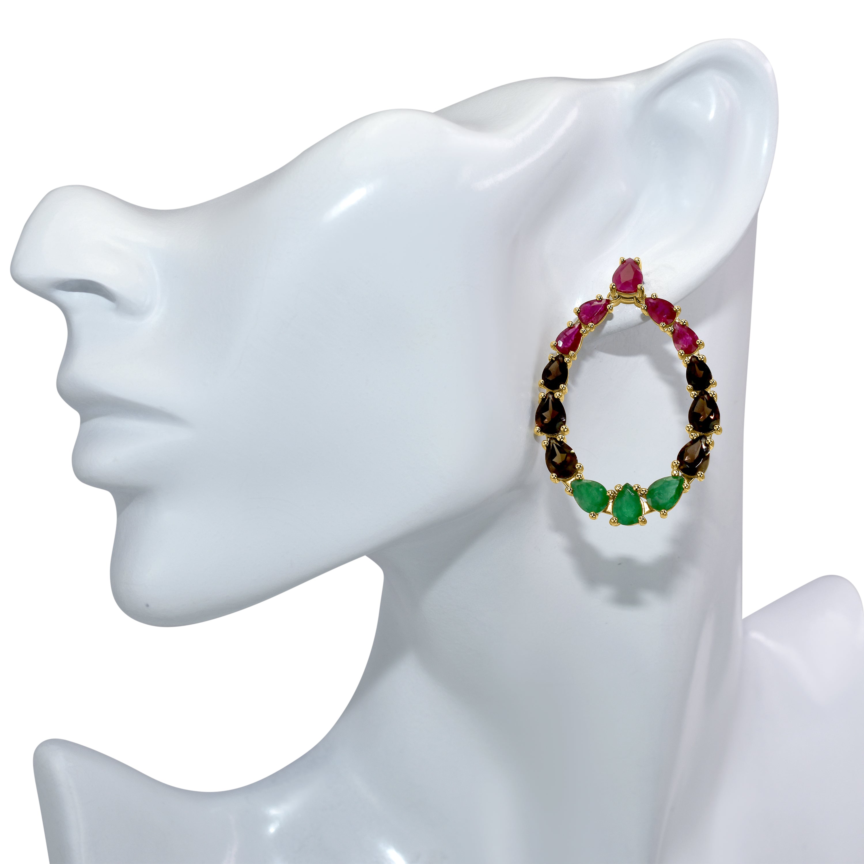 14k Multi Gemstone Facing Front Pear Shape Post Earring