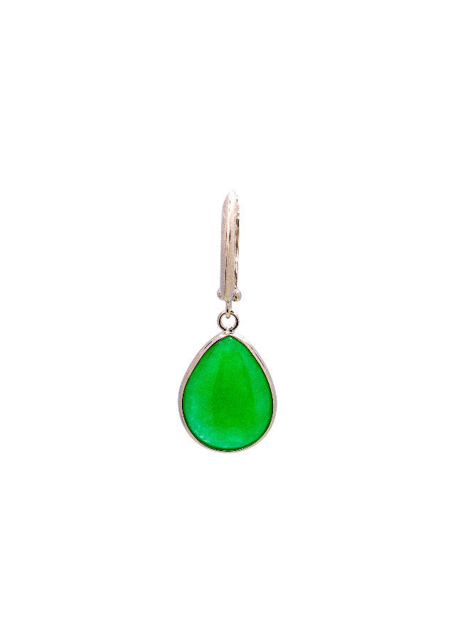 14k Green Jade Pear Shape Huggie Hoop Dangle Earring