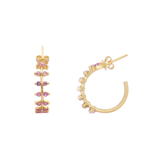 14k Shaded Pink Sapphire Small Open Hoop Earring